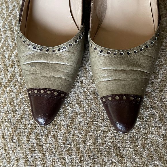 HP Manolo Blahnik Kitten Heels US 6.5 EU37 VTG Brown & Khaki - Picture 4 of 11